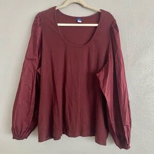 Old Navy Womens Long Sleeve Size 4X Burgundy Red Scoop Neck Mixed Fabric